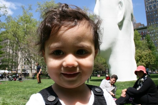 Toddler Eva Dawson enjoyed her time at the statue with her parents.